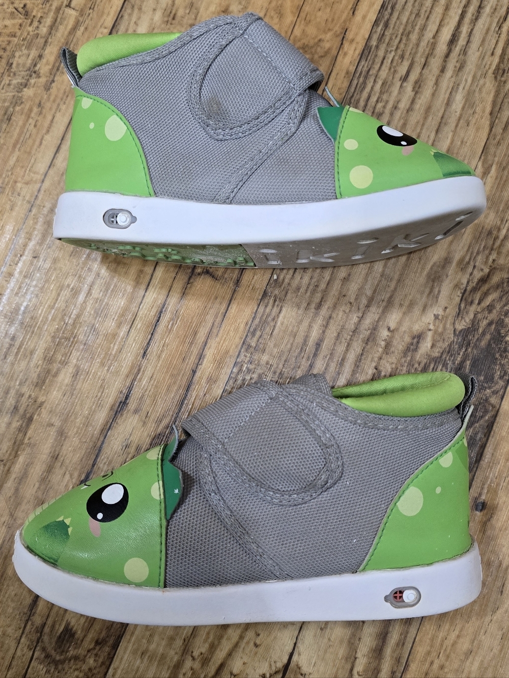 Kids Grey & Green Dino Slip-On Sneakers with Hook-and-Loop Strap - Picture 4 of 8